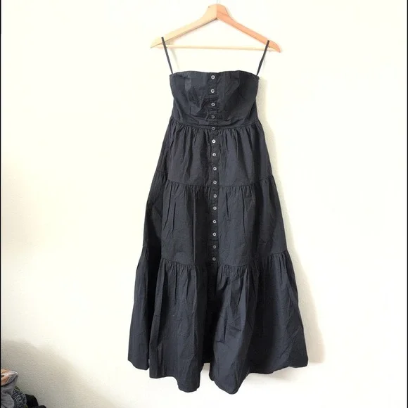 Staud Elroy Black Tiered Button Up Maxi Dress Strapless Smocked Back XS Capsule - Picture 9 of 10